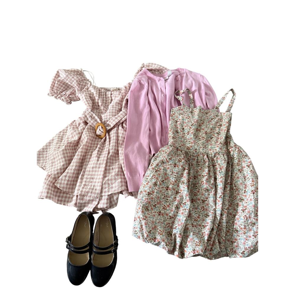 GIrls Size 7/8 Medium Cottage Cardigan Dress Bundle Dress Cat & Jack Shoes 13